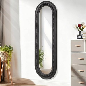 Oval Full Length Mirror with Beaded Wood Framed Black Decorative Large Wall Mirrors 59x20 for Bedroom Bathroom Living Room Entryway Home Hanging