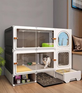 Cat Cage Cat Enclosure with Litter Box & Clear Sliding Door, Expandable Cat Playpen, Detachable Metal, Cat Cage Indoor and Outdoor, Ferret Cage