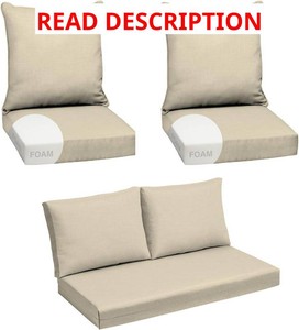 $215 3 Piece Set of Arden 2 Outdoor Foam Deep Seat Cushion Sets, 24 x 24, Water Repellent, Fade Resistant, 1 Arden Outdoor Loveseat Cushion Set 48 x 24, Tan Leala