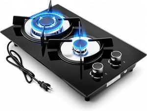 Gas Stove 2 Sealed Burner,Propane Cooktop 12 Inch   Built-in Black Tempered Glass Gas Hob with Thermocouple Protection, LPGNG Dual Fuel,(8,189 BTU 6,142 BTU) for RV, Apartment, Kitchen, Outdoor