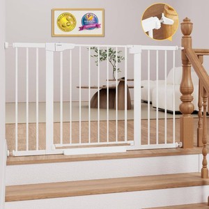 $130 Cumbor 29.7-51.5 in Extra Wide Baby Gate for Stairs, Dog Gate Indoor White