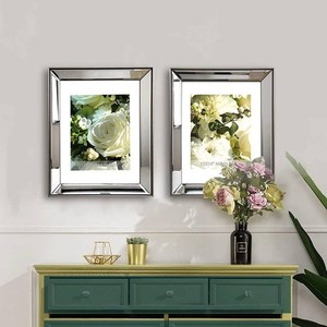GIMORRTO Mirror Picture Frame - Beveled Mirrored 2PC 11x14 Inch Silver Photo Frame with Metallic Color Border for Wall Decor, Photo Gallery