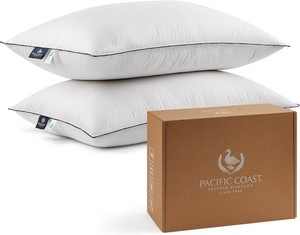 $145 Pacific Coast Bed Pillows for Side and Back Sleepers, Feather and Down Hotel Pillows with 100% Cotton Shell, Medium Supportive, Downproof, King Size 2 Pack