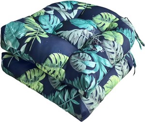 Gnostik Floral Patio Chair Cushions with Ties Waterproof Tufted U Shaped Wicker Seat Cushion Indoor Outdoor Patio Furniture Cushions Set of 2, 18.6X18.6 Navy Floral