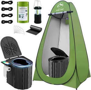 Camping Toilet with Pop-Up Privacy Tent and Liquid Waste Gel, Portable Toilet for Camping with Large Tent, Ergonomic Potty Provides Enhanced Comfort, Suitable for All Ages