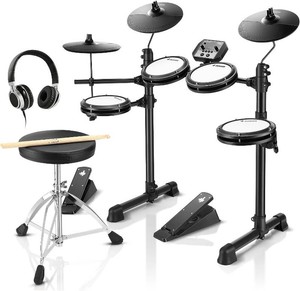 $270 Donner DED-80 Electronic Drum Set with 4 Quiet Mesh Pads, 180 Sounds, 2 Pedals, Throne, Headphones, Sticks, and Melodics Lessons