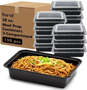 Karat Meal Prep Containers 38 oz - 150 ct Reusable & Disposable Take Out Bowls with Lids - Microwave & Dishwasher Safe Bento Boxes