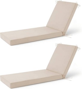 $160 2 Pcs Chaise Lounge Cushions Outdoor Set of 2, 72x 21x 3 Inch Waterproof & Fade-Resistant Lounge Chair Cushion, Outdoor Chaise Cushion with Ties for Lawn, Patio, Pool & Beach, Beige