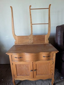 Oak-Style Dresser With Attached Mirror