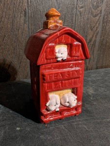 Red Ceramic Pig-Themed Tea Canister