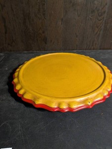 Decorative Hand-Painted Gold & Red Scalloped Platter