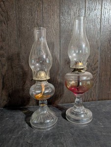 Vintage Glass Oil Lamp Pair (Lot of 2)