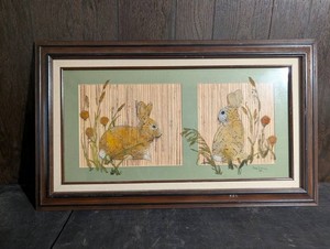 Vintage Edna S. Miller Signed Rabbit Artwork Framed