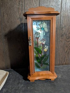 Wooden Floral Stained Glass Door Key Cabinet