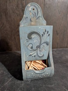 Signed J. Peterson Hand-Painted Wooden Match Holder