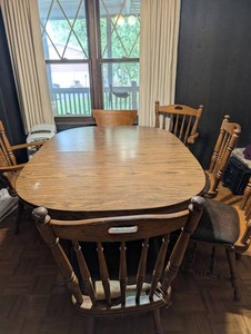 Wood Dining Table & Matching Spindle-Back Chairs