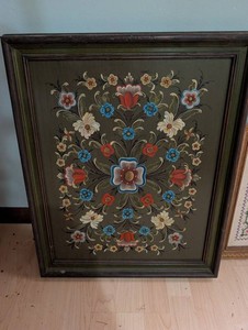 Framed Floral Folk Art Painted Panel