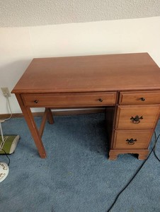 Wood Writing Desk With Three-Drawer Pedestal