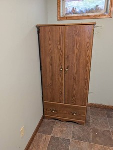 Woodgrain Wardrobe Armoire With Hanging Rod & Drawer