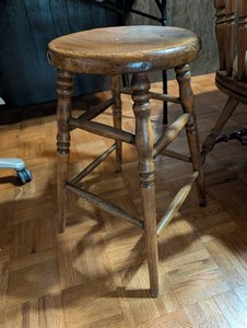 Wooden Bar Stool With Turned Legs and Stretchers