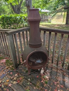 Cast Iron Chiminea Outdoor Fireplace With Mesh Screen Door