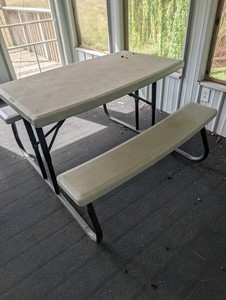 Outdoor Picnic Table With Attached Bench