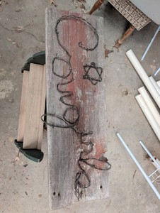 Wire Wall Sculpture Mounted on Wood Plank