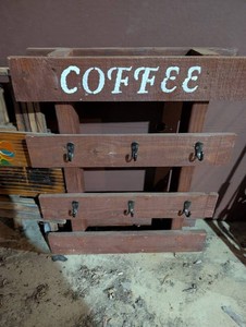Rustic Wooden Coffee Station Organizer With Hooks
