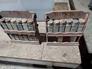 Vintage Old Village Spices Wooden Rack Set (Lot of 2)