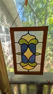Framed Stained Glass Floral Window Panel 14 X 18 in