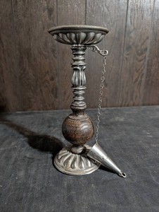 Decorative Wood & Metal Chamberstick Candle Holder With Snuffer