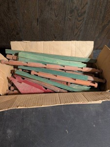 Assorted Painted Wooden Components in Everett Fisheries Carton