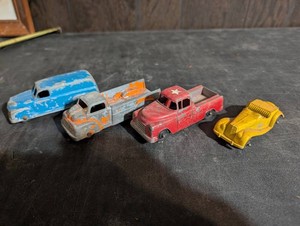 Vintage Die-Cast Toy Vehicles - Sedan, Pickups & Roadster (Lot of 4)