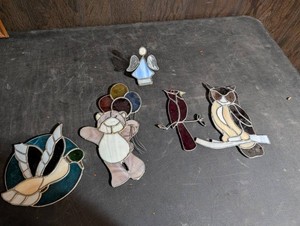 Stained Glass Bird, Bear, Cat, Owl, Angel & Penguin Panels (Lot of 6)