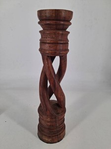Kirklands Carved Rosewood Twisted Candle Holder