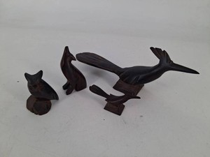 Carved Wood Bird Figurines - Assorted Avian Forms (Lot of 4)