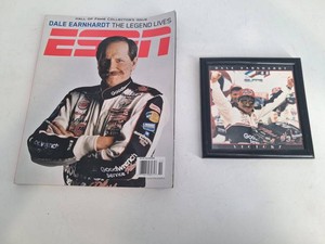 Vintage Dale Earnhardt ESPN Magazine & Framed Victory Print Mixed Lot