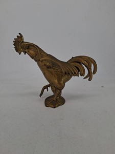 Figural Brass Rooster Sculpture With Opening Tail