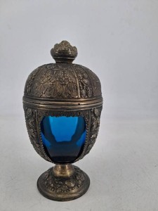 Decorative Cobalt Blue Glass Covered Urn
