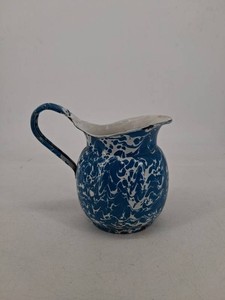 Blue & White Enamelware Splatter Pitcher