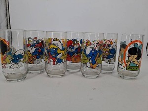 Vintage Smurfs Character Drinking Glasses - 7pc Set