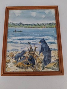 Signed Larice Carlson 86 Bear Lakeshore Watercolor