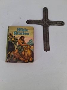 Vintage Bible Stories Book & Decorative Cross Mixed Lot