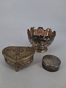Vintage Holiday Imports Silver-Tone Decorative Boxes & Bowl Mixed Lot