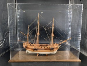 HMS Beagle Wooden Ship Model in Display Case