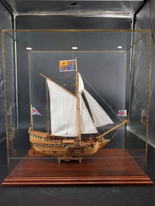 Hand Built Wooden Sailing Ship Model in Glass Display Case