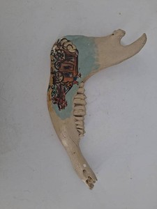 Hand-Painted Western-Themed Animal Skull Fragment