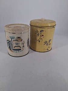 Vintage Metal Canisters - Asian Motif & Floral Design (Lot of 2)