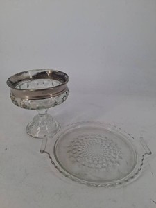 Glass Compote & Pressed-Glass Serving Plate (Lot of 2)