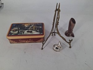 Currier & Ives Tin, Rabbit Bank, Vase & Easel Mixed Lot
